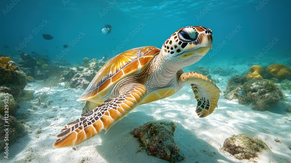 Fototapeta premium Sea turtle swimming in a coral reef.