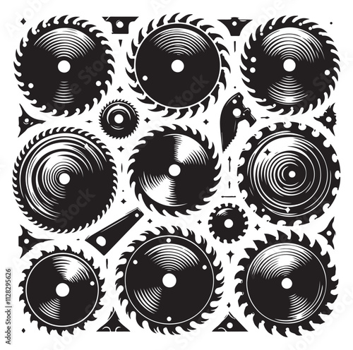 Circular saw blades set silhouette vector illustration