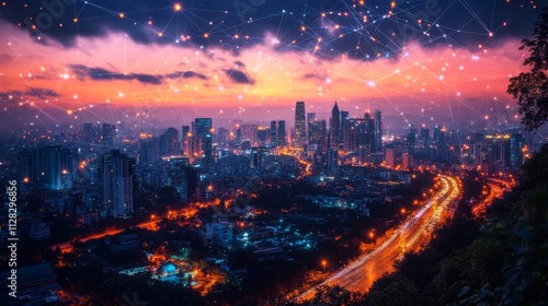 Wallpaper Mural Cityscape with glowing lights and a vibrant night sky Torontodigital.ca