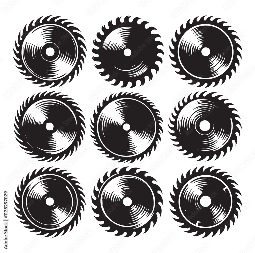 Fototapeta premium Circular saw blades set silhouette vector illustration