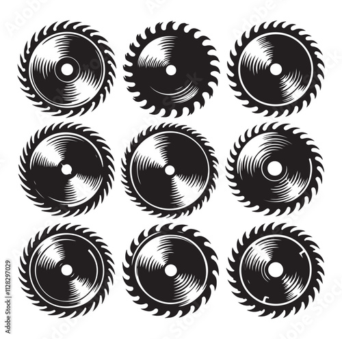 Circular saw blades set silhouette vector illustration