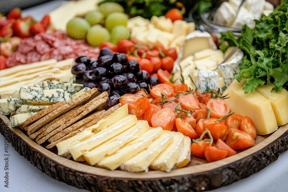 Artisan cheese board with crackers, fruit, and salami. Perfect for parties, gatherings, or a luxurious snack. Artisan cheese board with crackers, fruit, and salami. Perfect for parties, gatherings, or a luxurious snack.