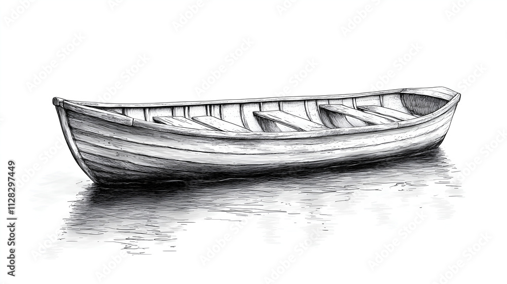 old wooden boat, Black and white vector drawing of a wooden rowboat on water old wooden boat, Black and white vector drawing of a wooden rowboat on water
