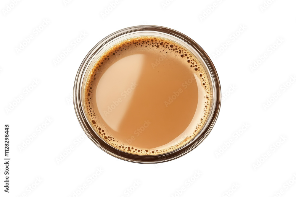 Morning beverage in a clear glass with rich creaminess captured against a white background Morning beverage in a clear glass with rich creaminess captured against a white background