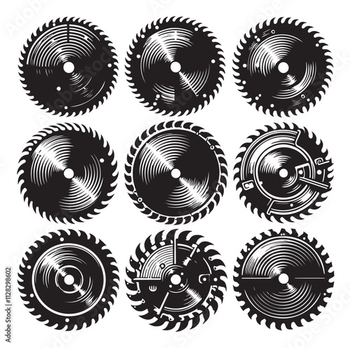 Circular saw blades set silhouette vector illustration