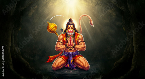 Hanuman kneeling in prayer ...