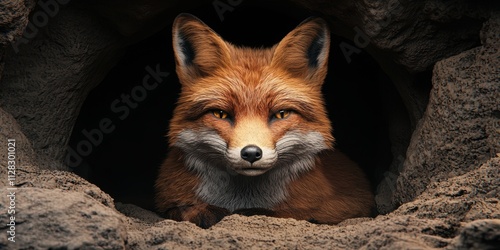 wildlife rescue recovery concept. A friendly fox peeks out from its burrow, showcasing its vibrant orange fur and alert expression in a natural setting.