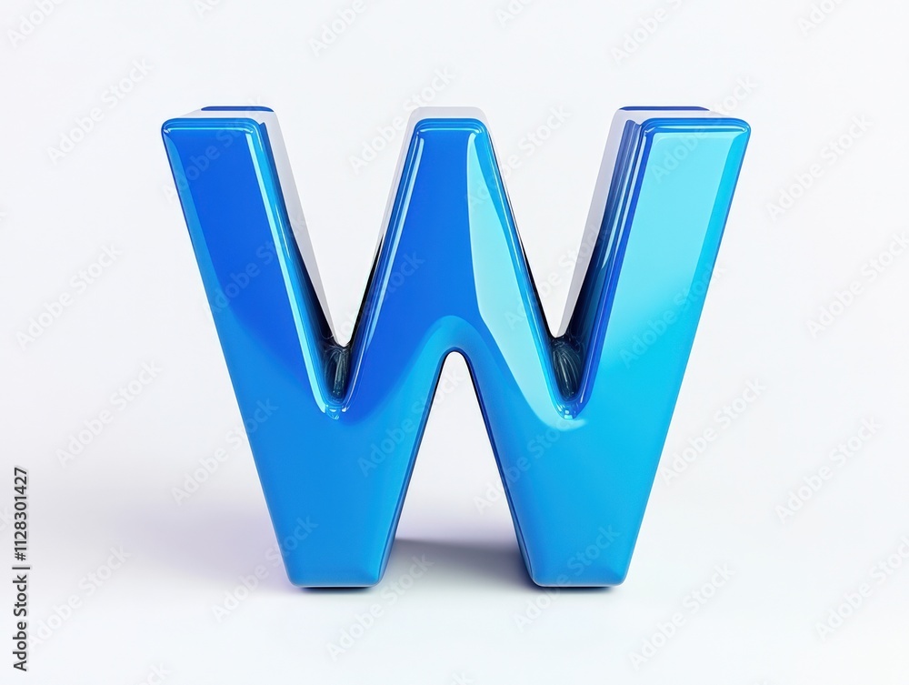 glossy blue letter w on white background glossy blue letter w on white background