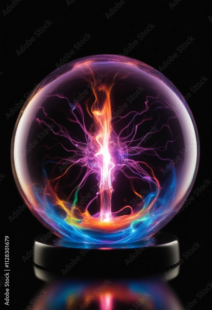 Ball with liquid electricity and multicolored plasma inside, isolated on black background Ball with liquid electricity and multicolored plasma inside, isolated on black background