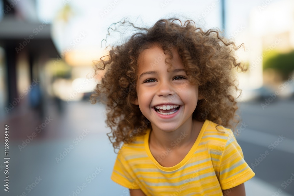 Portrait of a cute little girl with curly hair in the city Portrait of a cute little girl with curly hair in the city