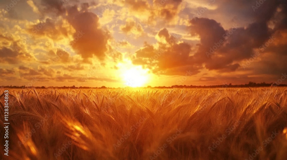 golden wheat field at sunset with dramatic clouds golden wheat field at sunset with dramatic clouds