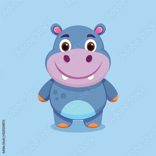 Cute hippo cartoon character vector illustration