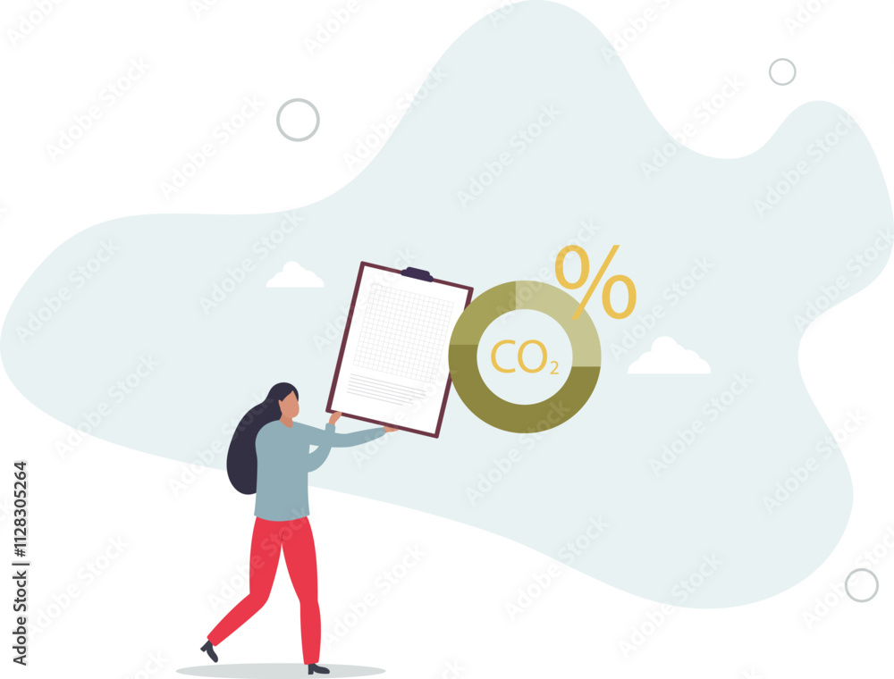 Character showing ways to reduce CO2 emission through carbon tax, credit and eco investing. Low carbon and environmental responsibility concept.flat characters. Character showing ways to reduce CO2 emission through carbon tax, credit and eco investing. Low carbon and environmental responsibility concept.flat characters.