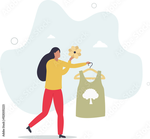 buying recycling eco friendly clothes and textile consciously. Conscious consumption, slow fashion and responsible shopping concept.flat characters.