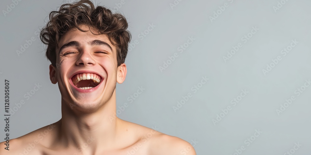 A joyful young man with a wide smile laughing heartily, capturing the essence of happiness and positivity, creating an inviting atmosphere that radiates warmth and joy. A joyful young man with a wide smile laughing heartily, capturing the essence of happiness and positivity, creating an inviting atmosphere that radiates warmth and joy.