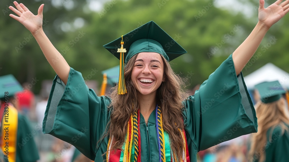 Joyful Graduate Celebrates Accomplishment at Outdoor Commencement Ceremony Joyful Graduate Celebrates Accomplishment at Outdoor Commencement Ceremony