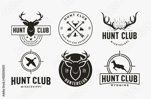 Set of Hunter badge emblem logo on white background