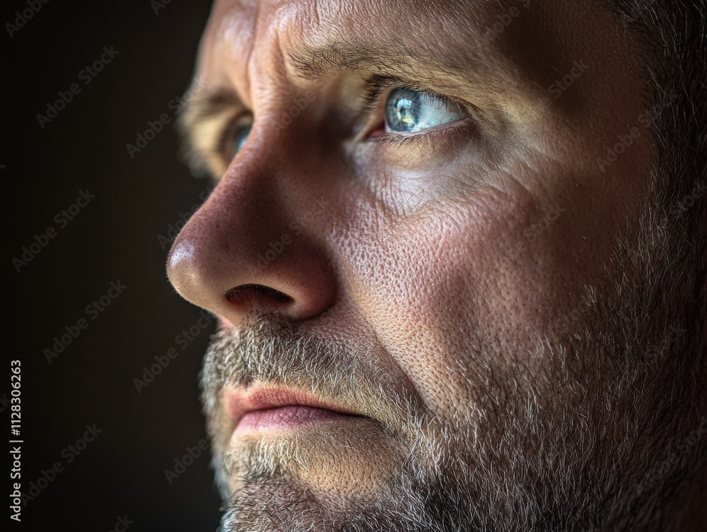 close-up portrait of a thoughtful man with intense gaze close-up portrait of a thoughtful man with intense gaze