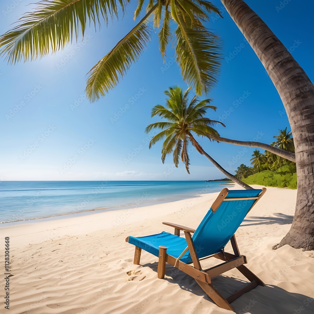 Relaxing Beach Scene Under Palm Trees. Generative AI Relaxing Beach Scene Under Palm Trees. Generative AI