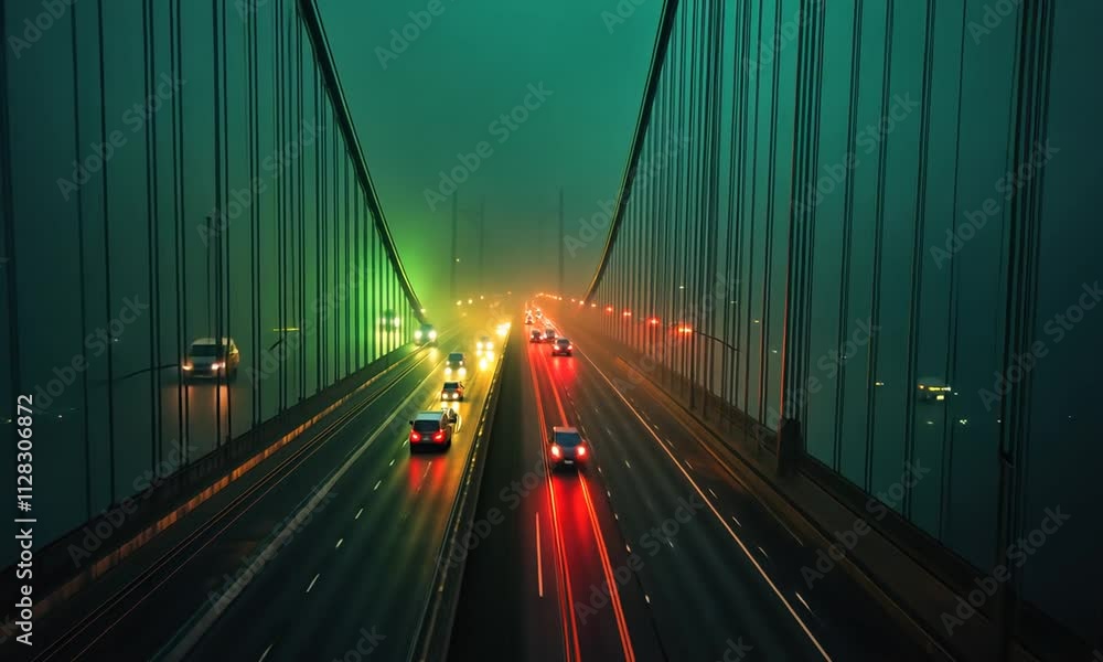 Foggy Night Drive on Suspension Bridge Foggy Night Drive on Suspension Bridge
