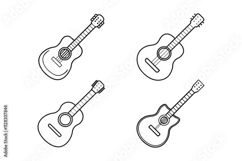 set of guitars on line art vector