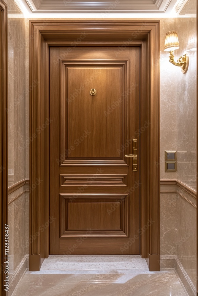 Elegant Wooden Door with Intricate Architectural Details Elegant Wooden Door with Intricate Architectural Details
