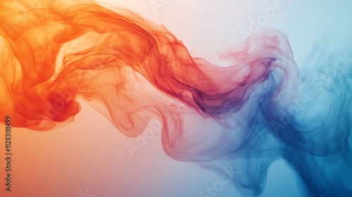 Abstract colorful smoke swirls, orange and blue.