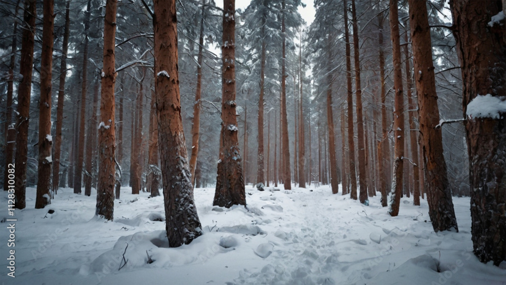 Fototapeta premium Snowy Winter Landscape in the Mountains with Trees and Frost
