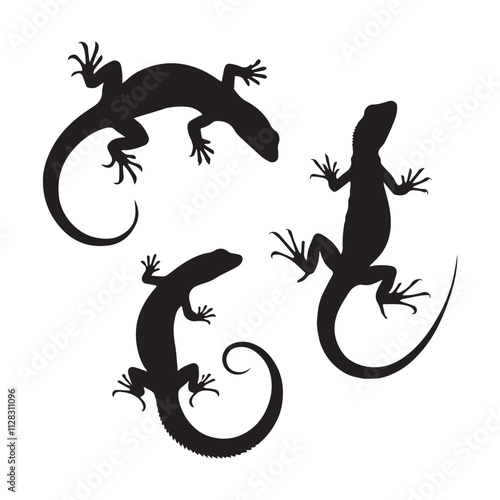 Lizard silhouette EPS vector animal art illustration template on a white background