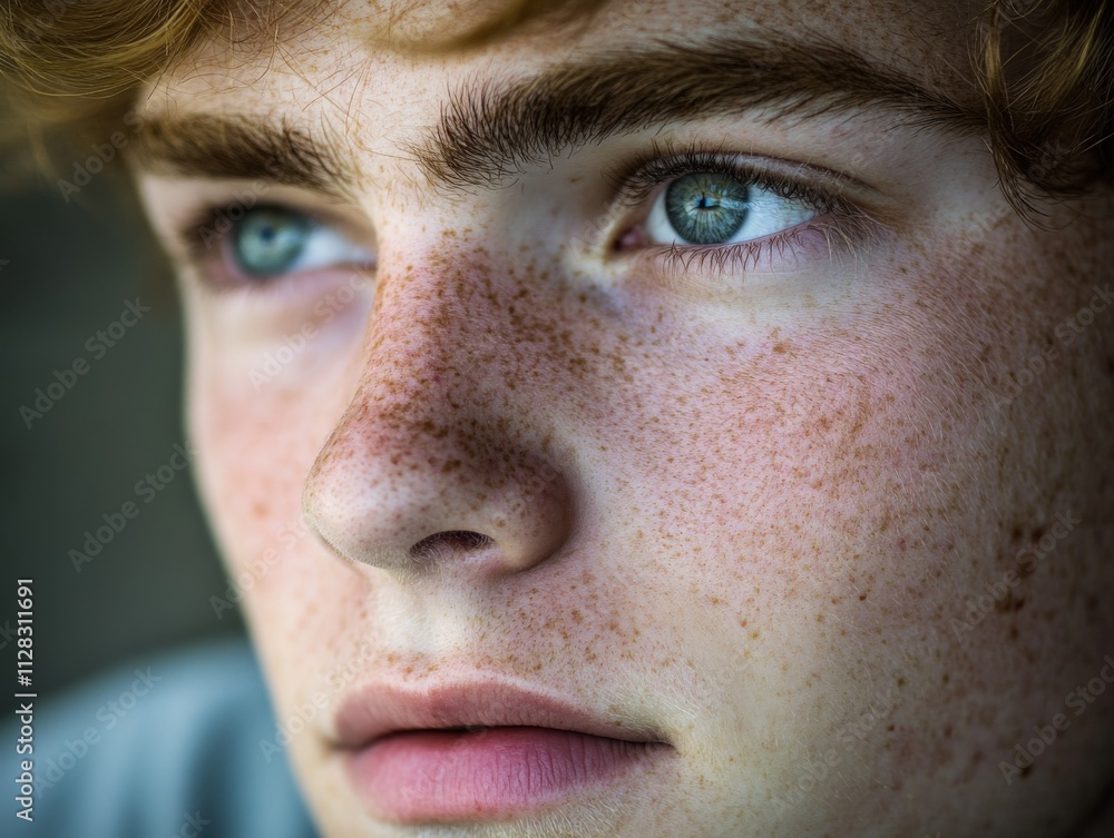 close-up portrait of a young person with freckles and expressive eyes close-up portrait of a young person with freckles and expressive eyes