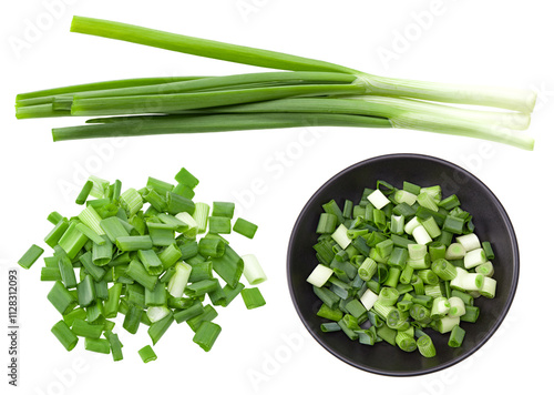 zest of onion in black plate isolated on white background. full depth of field. clipping path