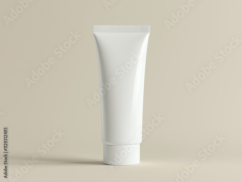 Minimalistic White Skincare Tube with Clean Design, Ideal for Cream, Lotion, or Serum, Isolated on Neutral Background, Perfect for Beauty and Personal Care Branding or Product Packaging photo