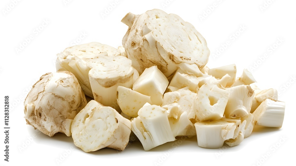 Chopped Celeriac isolated in white background Chopped Celeriac isolated in white background