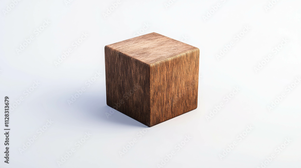 Small Minimalist Wooden Cube with Polished Surface on White Background Small Minimalist Wooden Cube with Polished Surface on White Background