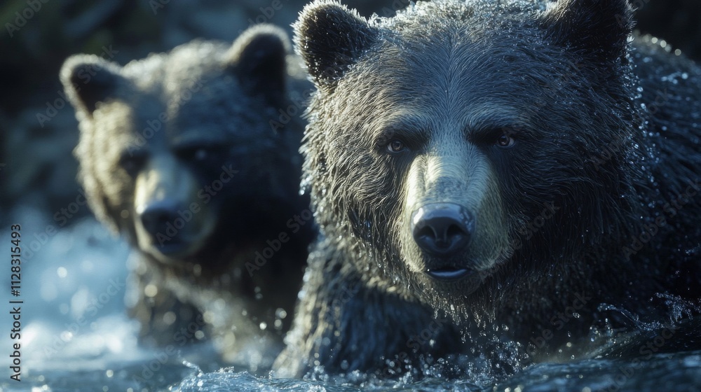 Grizzly Bears Emerging From Cold Water Grizzly Bears Emerging From Cold Water