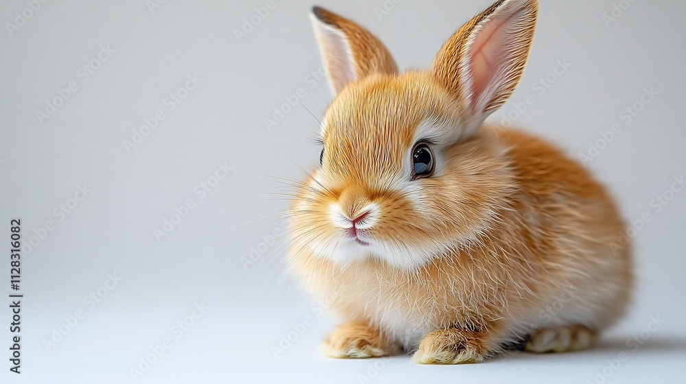 Fluffy baby bunny a shy expression ears folded back exuding innocence and charm isolated on a clean white background Fluffy baby bunny a shy expression ears folded back exuding innocence and charm isolated on a clean white background