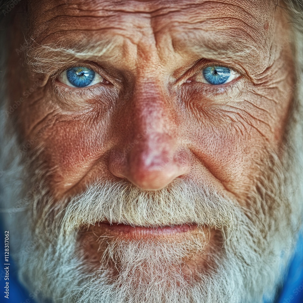 close-up portrait of an elderly man with striking blue eyes and a white beard close-up portrait of an elderly man with striking blue eyes and a white beard