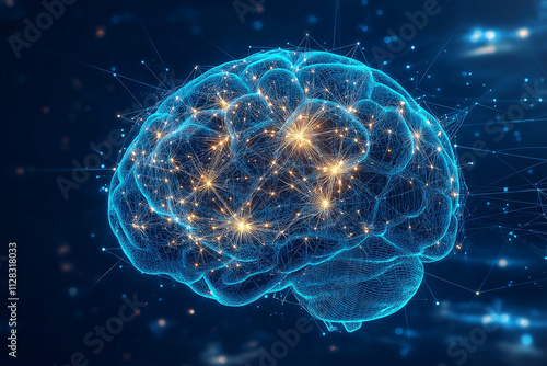 human brain 3d render illustration, generative ai