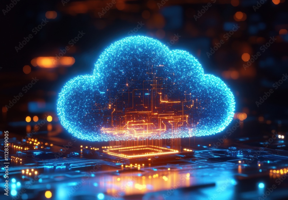 Futuristic Concept of Cloud Computing with Neon Glow and Circuit Patterns on Tech Background for Digital Innovation and Cybersecurity Themes Futuristic Concept of Cloud Computing with Neon Glow and Circuit Patterns on Tech Background for Digital Innovation and Cybersecurity Themes