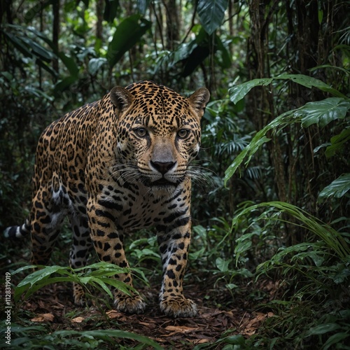 Describe a day in the life of a rainforest jaguar. photo