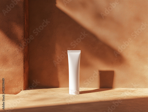 Minimalistic White Skincare Tube with Clean Design, Ideal for Cream, Lotion, or Serum, Isolated on Neutral Background, Perfect for Beauty and Personal Care Branding or Product Packaging photo