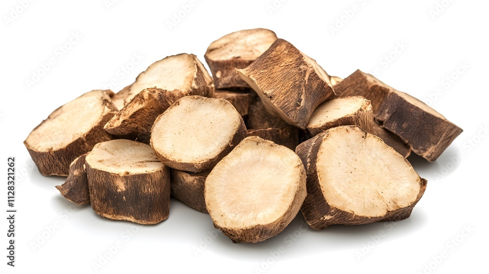 Chopped Elephant yam isolated in white background Chopped Elephant yam isolated in white background