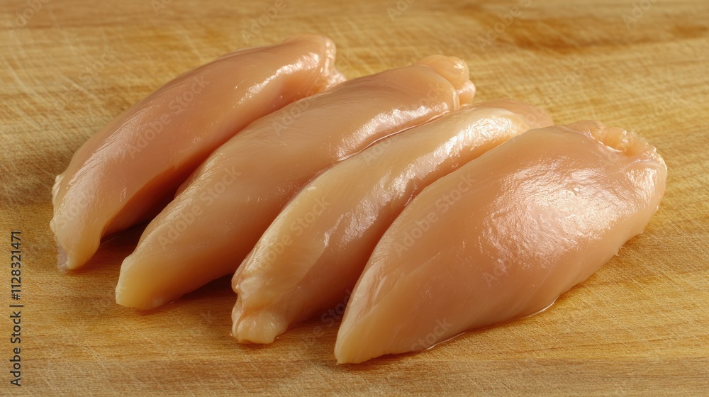 Fresh Raw Chicken Breasts on Wooden Cutting Board for Cooking Fresh Raw Chicken Breasts on Wooden Cutting Board for Cooking