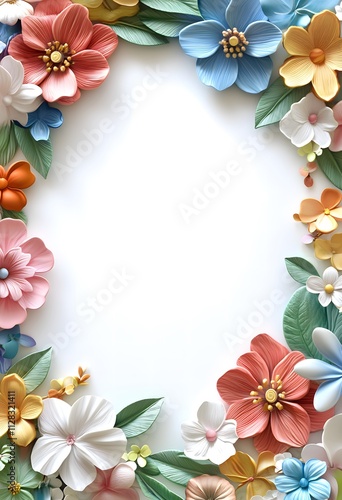 A decorative floral border with colorful flowers framing a blank space.
