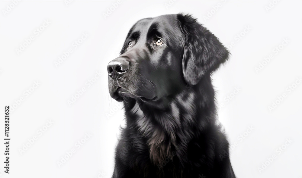black labrador dog looks away on a white background black labrador dog looks away on a white background