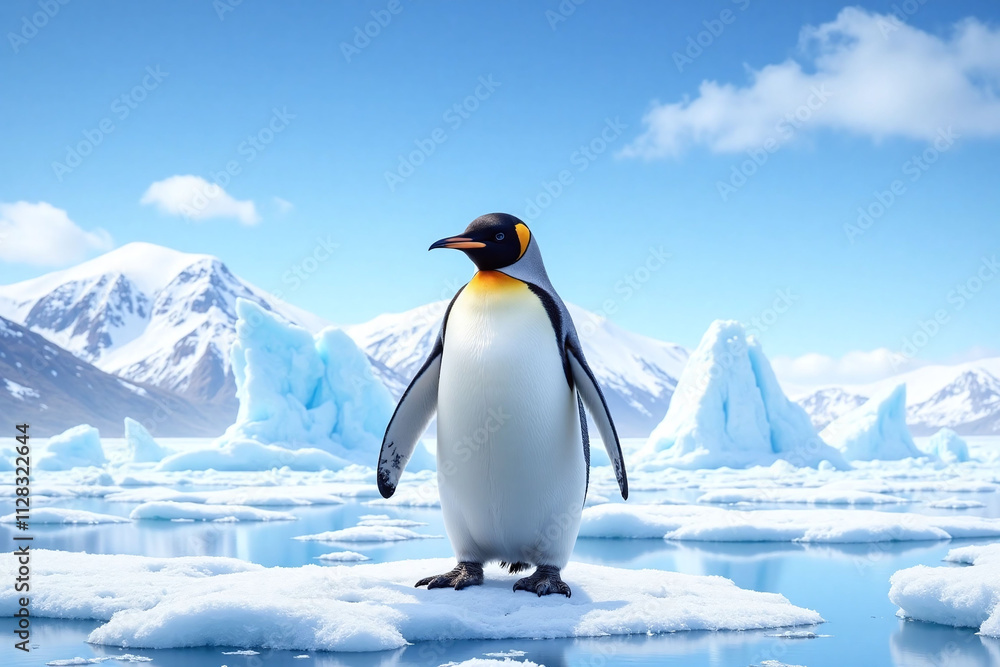 Obraz premium Photorealistic image penguin frozen landscape black white feathers