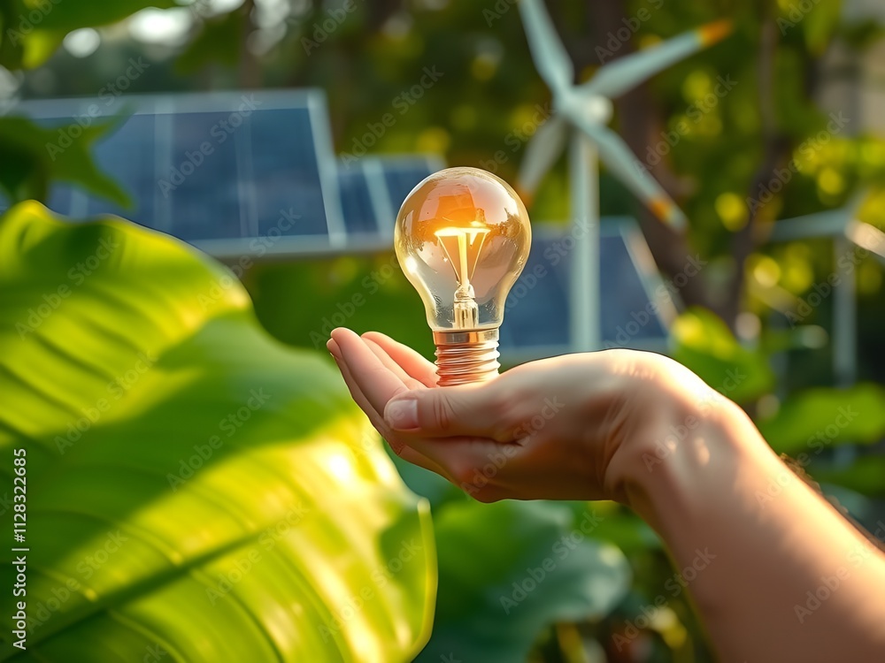 Concetto di energia alternativa e rinnovabile: solare, eolica da fonti rinnovabili