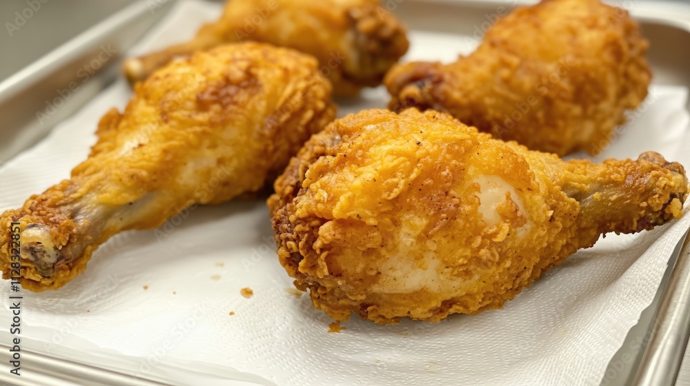 Crispy Fried Chicken Drumsticks on Serving Tray with Paper Towel Crispy Fried Chicken Drumsticks on Serving Tray with Paper Towel