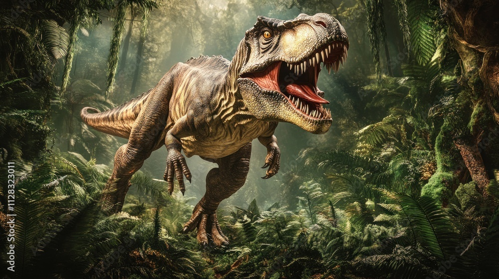 Fierce dinosaur in a lush prehistoric jungle Fierce dinosaur in a lush prehistoric jungle