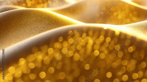 Shimmering gold sand dunes with sparkling light and texture in desert landscape.